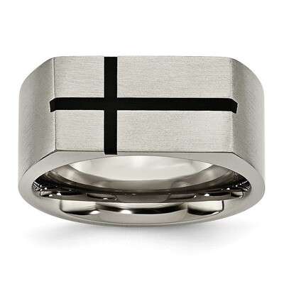 10mm Black Enamel Cross Brushed Band Titanium TB249-10