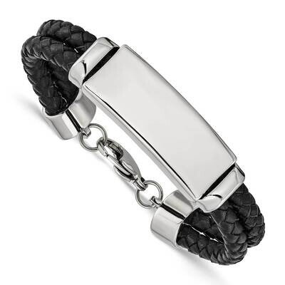 Leather Bracelet Stainless Steel Polished SRB1255-8.25 by Chisel, MPN: SRB1255-8.25, 886774264875