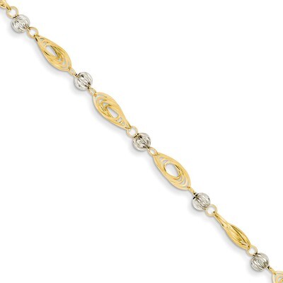 Oval Links with Diamond Cut Beads Bracelet 7.25 Inch 14K Gold Two-tone FB1349-7.25, MPN: FB1349-7.2…