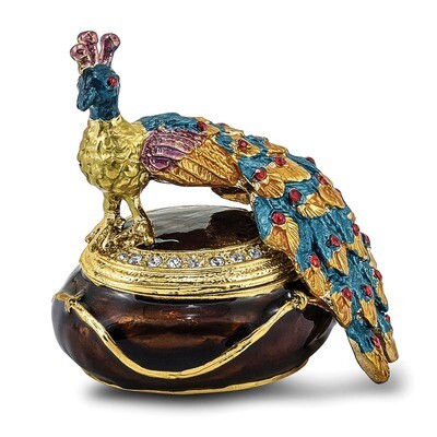 Peacock Atop Trinket Box Enamel on Pewter by Jere, MPN: BJ2011, 191101594557