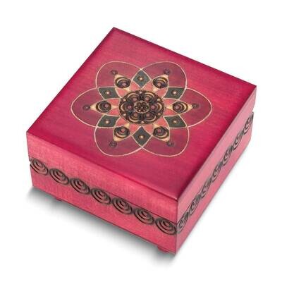 Red Floral Carved and Painted Wooden Puzzle Box GM25141, MPN: GM25141,