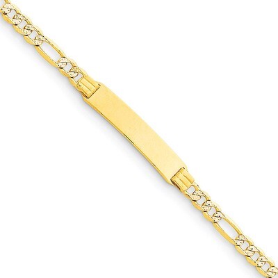 Pave Figaro Link ID Child Bracelet 14k Gold BID47-6, MPN: BID47-6, 883957494982