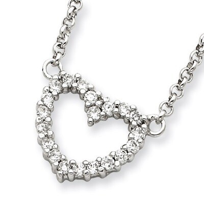 16 Inch Heart Pendant Chain Sterling Silver Diamond QH764-16, MPN: QH764-16, 191101277078