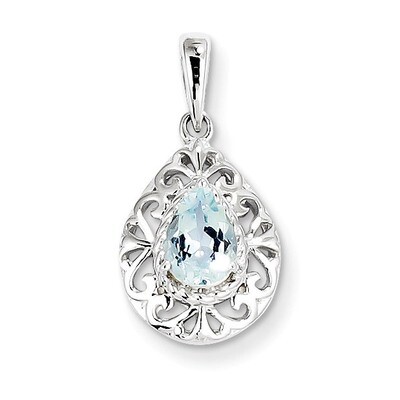 Aquamarine Teardrop Pendant Sterling Silver Rhodium-plated QP3005AQ, MPN: QP3005AQ, 883957497310