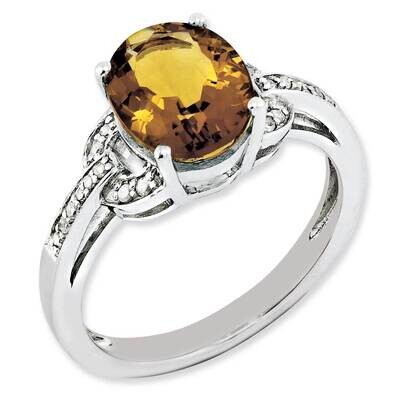 Diamond &amp; Oval Whiskey Quartz Ring Sterling Silver Rhodium-plated QR3044WQ-7, MPN: QR3044WQ-7, 8839…