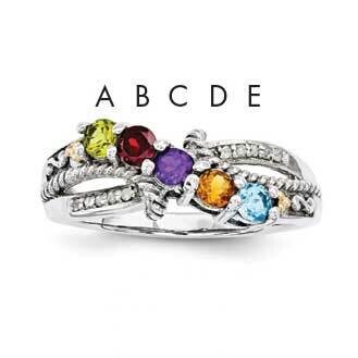 Five-Stone and Diamond Mother&#39;s Ring Sterling Silver &amp; 14k Gold QMR39/5SY-10, MPN: QMR39_5--6, 8867…