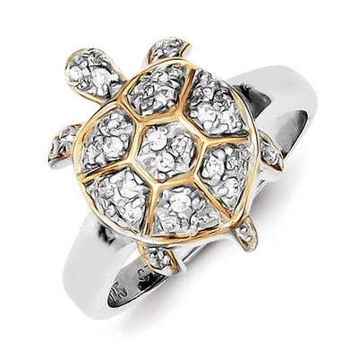 Flash Gold-Plated Turtle Ring Sterling Silver Diamond QR2808, MPN: QR2808, 883957402758