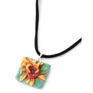 Franz Porcelain Van Gogh Sunflowers Rhodium Plated Brass &amp; Porcelain Necklace FJ00248, MPN: FJ00248…