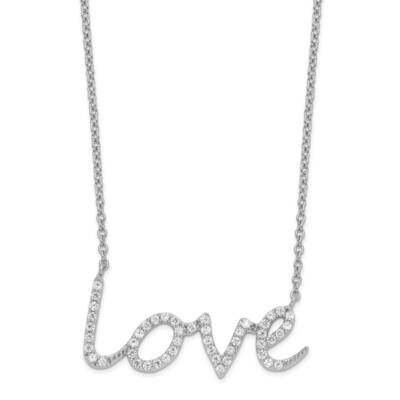 Cheryl M Rhodium-Plated CZ Diamond Love Word Necklace Sterling Silver QCM1505-18, MPN: QCM1505-18, …