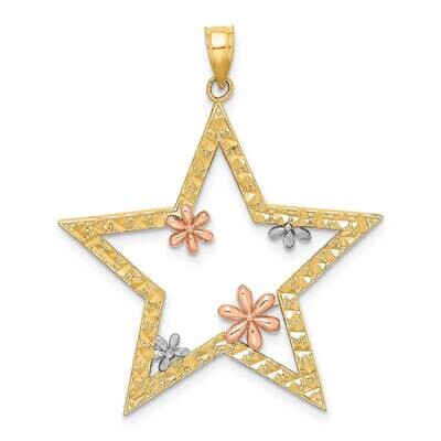 Rhodium Star Flowers Charm 14k Yellow &amp; Rose Gold K9440, MPN: K9440, 637218137121
