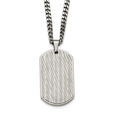Textured Dogtag Necklace Stainless Steel Brushed and Polished SRN2053-24 by Chisel, MPN: SRN2053-24…