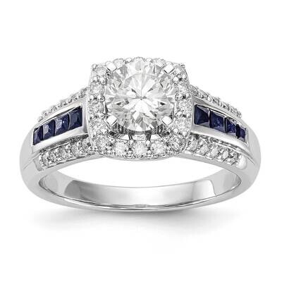 Lab Grown Diamond Si1/Si2, G H I, &amp; Cr. Sapphire Peg Set Halo Semi-Mou 14k White Gold RM2264E-SA-03…