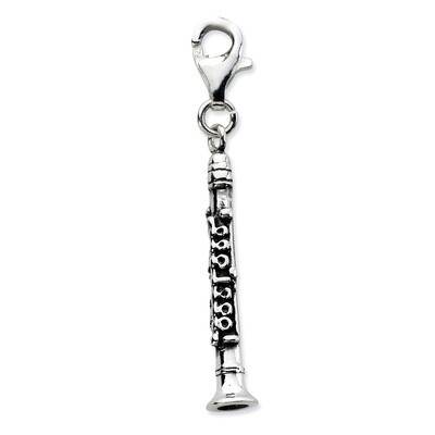 3-D Antiqued Clarinet Charm Sterling Silver QCC664 by Amore La Vita, MPN: QCC664, 886774074436