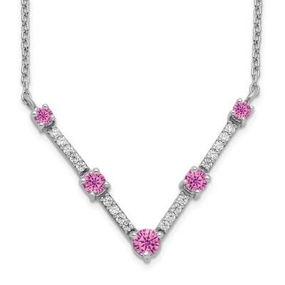 Created Pink Sapphire Necklace 14k White Gold Lab Grown Diamond PM7512-CPS-010-WLG, MPN: PM7512-CPS…