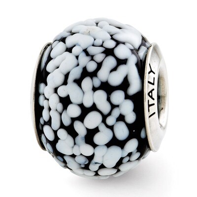 White Black Murano Glass Bead - Sterling Silver QRS2784, MPN: QRS2784, 883957527444