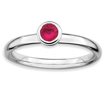 Low 4mm Round Ruby Ring - Sterling Silver QSK502, MPN: QSK502, 886774007649