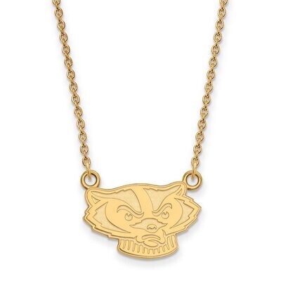 University of Wisconsin Small Pendant with Chain Necklace Gold-plated Silver GP066UWI-18, MPN: GP06…