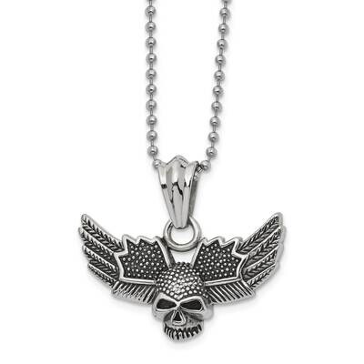Polished Skull Wings 22 Inch Necklace Stainless Steel Antiqued SRN267-22 by Chisel, MPN: SRN267-22,…
