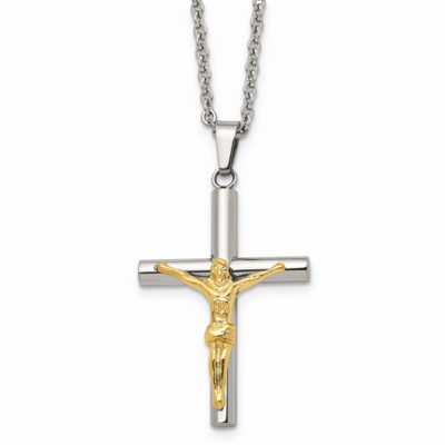 Yellow IP-plated Crucifix Pendant Necklace Stainless Steel SRN932-20 by Chisel, MPN: SRN932-20, 886…