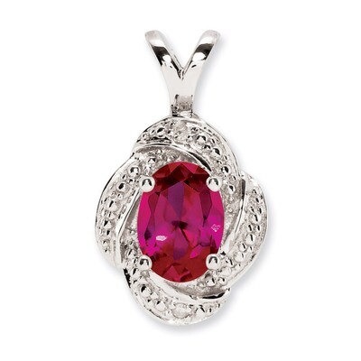 July Created Ruby Pendant Sterling Silver Diamond QBPD12JUL, MPN: QBPD12JUL, 883957478494