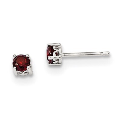 4mm Round Garnet Post Earrings Sterling Silver Rhodium-plated QBE26JAN, MPN: QBE26JAN, 191101048579