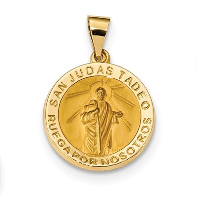 Satin Hollow Spanish Saint Jude Thaddeus Medal Pendant 14k Gold Polished XR1690, MPN: XR1690, 88395…