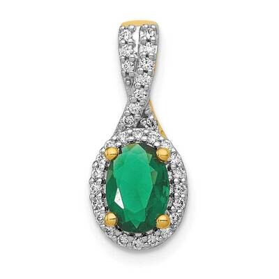 Halo Twisted Diamond &amp; Oval Emerald Pendant 14k Gold PM5250-EM-013-YA, MPN: PM5250-EM-013-YA, 88395…