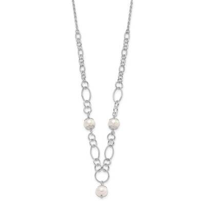 Fancy Simulated Pearl Drop Necklace Sterling Silver Polished QG2863-18, MPN: QG2863-18, 883957041438