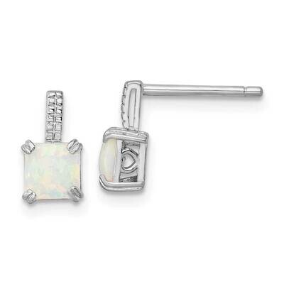 Square White Created Opal Post Earrings Sterling Silver Rhodium-Plated QE15794, MPN: QE15794, 19690…