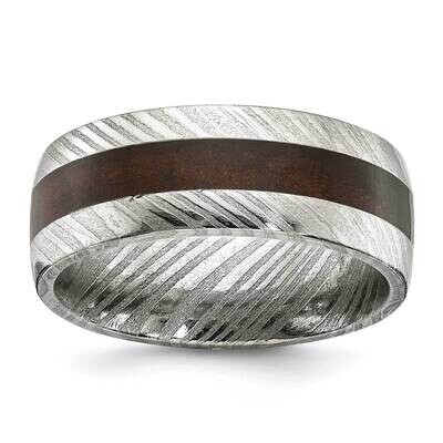 Damascus Steel Polished with Wood Inlay 8mm Band SR678-10, MPN: SR678, 191101876585