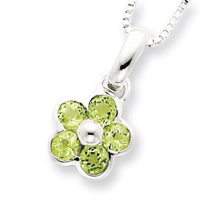16 Inch Peridot Flower Pendant 16 Chain Sterling Silver QH808-16, MPN: QH808-16, 191101277139