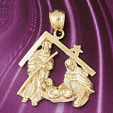 Dazzlers Jewelry Christmas Jesus Birth Pendant Necklace Charm Bracelet in Yellow, White or Rose Gol…