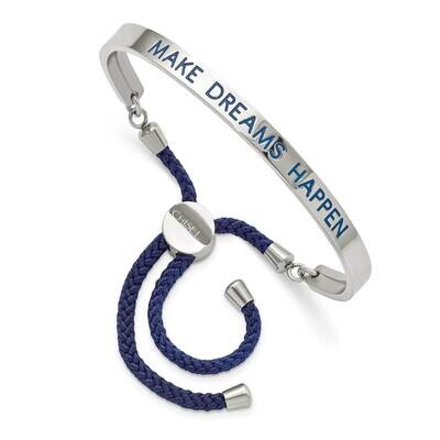 Blue Enamel &amp; Nylon Dreams Happen Adj Bangle Stainless Steel Polished SRB2696, MPN: SRB2696, 191101…