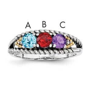 Three-Stone and Diamond Mother&#39;s Ring Sterling Silver &amp; 14k Gold QMR25/3SY-10, MPN: QMR25_3--6,