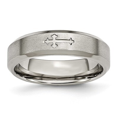 Cross Design 6mm Satin Beveled Edge Band Titanium TB334 by Chisel, MPN: TB334, 886774531267