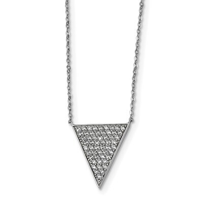 CZ Diamond Triangle Dangle Necklace 18 Inch Sterling Silver Rhodium-plated QG4632-18, MPN: QG4632-1…