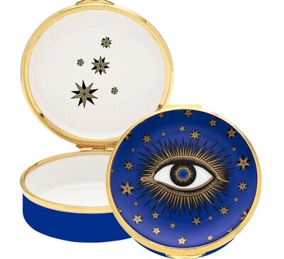 Halcyon Days Evil Eye Large Round Enamel Box ENEVE1151G, MPN: ENEVE1151G,