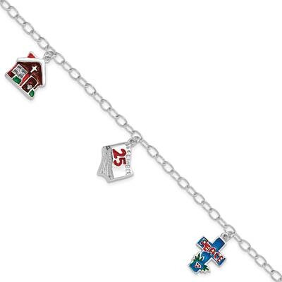 Multicolor Enameled Religious Christmas Bracelet Sterling Silver Polished QG2407-7.5, MPN: QG2407-7…