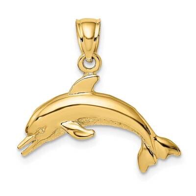 Polished Dolphin Jumpin Charm 14k Gold Textured K8143, MPN: K8143, 637218069514