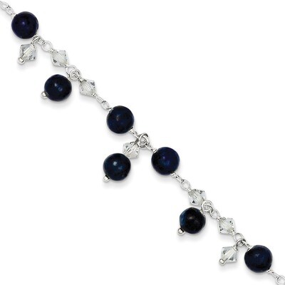 9 Inch Shadow Crystal Lapis Anklet Bracelet Sterling Silver QG1396-9, MPN: QG1396-9, 191101275470