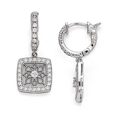 CZ Hinged Hoop Dangle Square Snowflake Earri Sterling Silver Rhodium-plated QE11279, MPN: QE11279, …