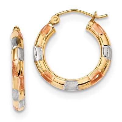Yellow Gold with White &amp; Rose Polished Satin &amp; Diamond -cut Hoop Earrings 14k Gold &amp; Rhodium TF1018…