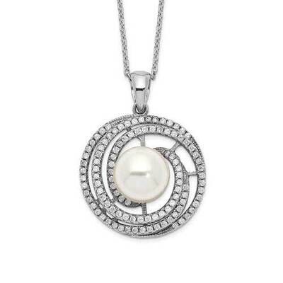 Majestik Rhodium Plated 10-11mm Imitat Shell Pearl Cz Necklace Sterling Silver QMJN104W-17, MPN: QM…