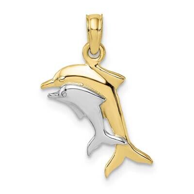 Rhodium 2-D Polished Dolphins Charm 10k Gold 10K9408, MPN: 10K9408,