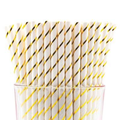 Pack of 150 Shiny Gold Narrow Stripe Bio-degradable Paper Straws GM22606, MPN: GM22606, 788089150969