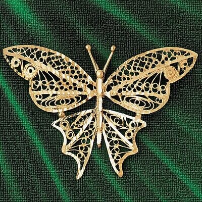 Dazzlers Jewelry Filigree Butterfly Pendant Necklace Charm Bracelet in Yellow, White or Rose Gold 3…