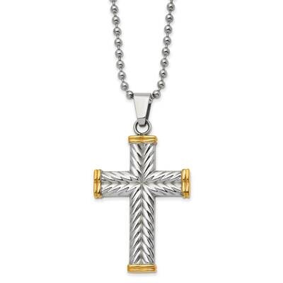 Yellow Ip-Plated Cross 22 Inch Necklace Stainless Steel Polished SRN2894-22 by Chisel, MPN: SRN2894…
