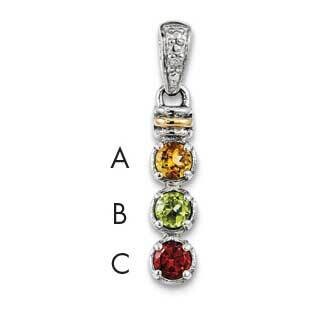 Three-stone and Diamond Mother&#39;s Pendant Sterling Silver &amp; 14k Gold QMPD37/3SY, MPN: QMPD37/3SY,