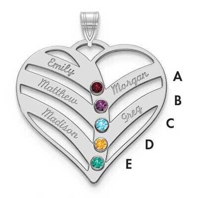 5 Name Mothers Heart Charm with Birthstones Sterling Silver Rhodium-plated XNA865/5SS, MPN: XNA865/…