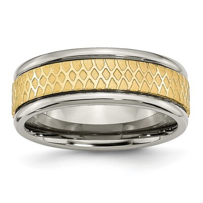 8mm Yellow Ip-Plated Ridged Edge Fancy Brushed Band Titanium TB235-10.5
